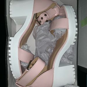 pink missguided heel platform sandals with buckle